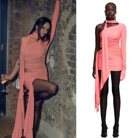 Mugler Dresses & Skirts - NEW! Mugler x H&M- Collector’s Edition Knot-Detail One-Shoulder Dress Pink M